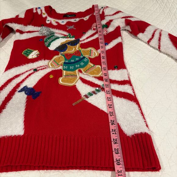 33 DEGREES X-Mas Tunic Sweater Red Sz XS Candycane Elf Cool Snowman Dimensional - Picture 8 of 10